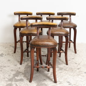 Set of Six Leather Upholstered Stools