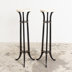 Pair of Art Deco Style Black Painted Wood Torcheres
