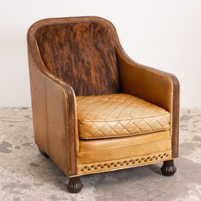 Hide and Tan Leather Upholstered Armchair