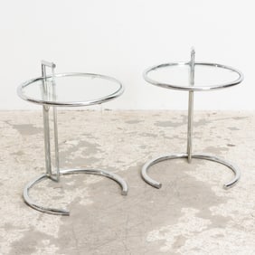 Pair of Eileen Gray Glass Top Chrome Side Tables