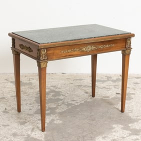 French Neoclassical Brass Mounted Marble Insert Side Table