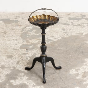 Papier Mache Gilt and Black Lacquer Basket-Form Side Table