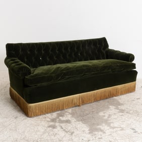 Green Velvet Tufted-Back Sofa
