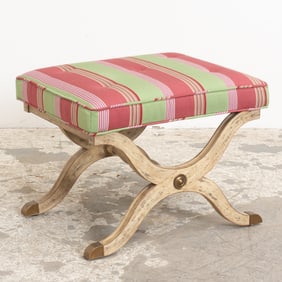 Upholstered X-Frame Painted Wood Stool