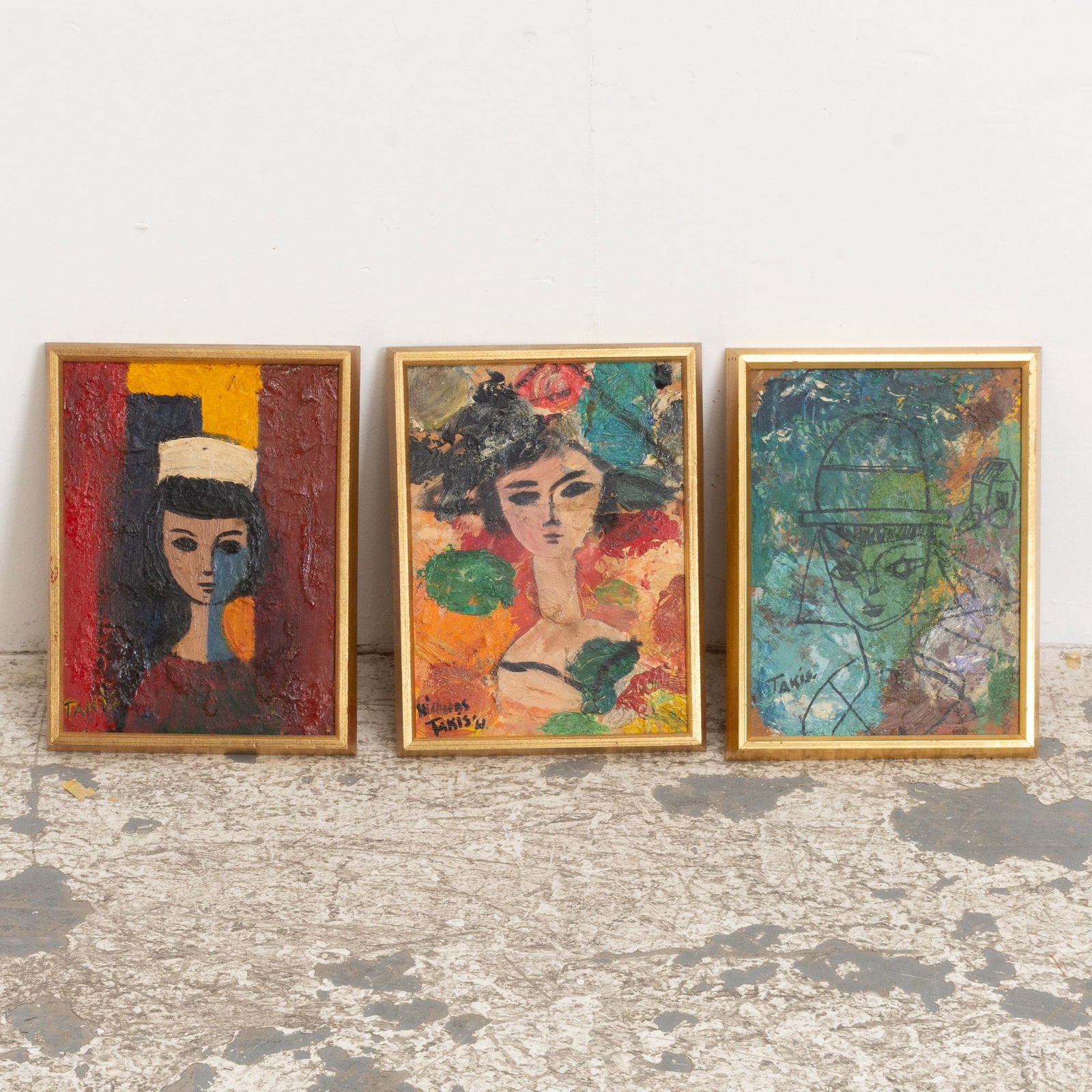 Nicholas Takis : Three: Oil on canvas Each signed (Sight 12" h x 9" w Overall 13" x 10") Good