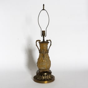 Art Nouveau Style Gilt Metal and Frosted Glass Table Lamp