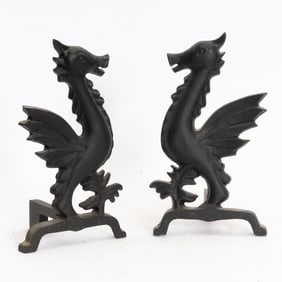 Pair of Iron Seahorse Form Andirons
