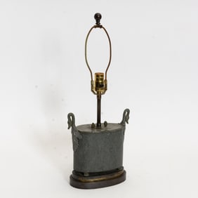 Tin Swan Handled Tea Caddy Form Lamp