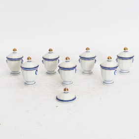 Set of Seven Ceramic Lidded Pots de Creme