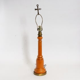 Orange Reverse Painted Glass Lamp