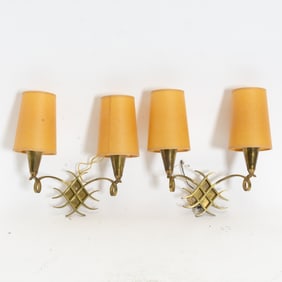Pair of Jules Leleu Gilt Metal Sconces