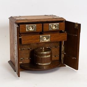 Brass Mounted Oak Bar Cabinet