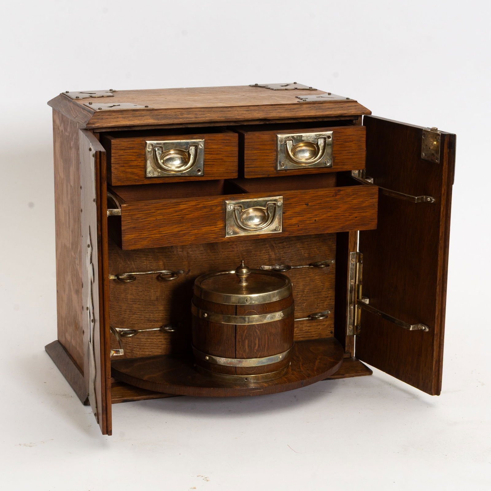 Brass Mounted Oak Bar Cabinet (1 of 9)