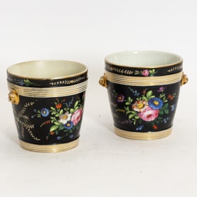 Pair of Hand-Painted Porcelain Cachepots