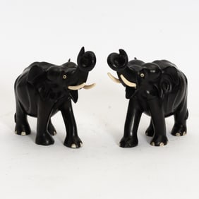 Pair of Black Resin Elephants