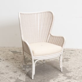 White Painted Wicker Armchair