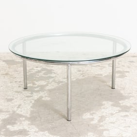 Glass Top Chrome Round Low Table