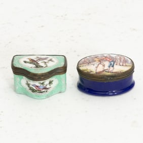Two Enamel Pill Boxes