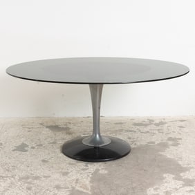 Saarinen Style Metal and Glass Oval Tulip Table