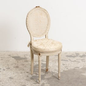 Louis XVI Style White Painted Canned Side Chair