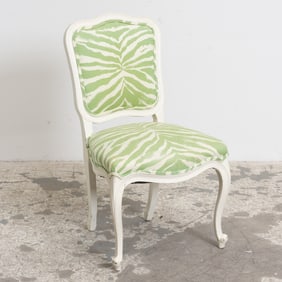 Lime Zebra Upholstered White Painted Side Chair