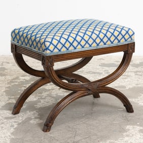 George III Style Mahogany Curule Upholstered Stool