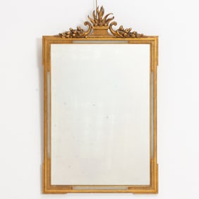 Gilded Carved Wood Floral Crest Mirror