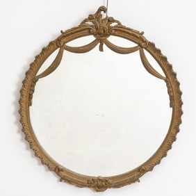 Composition Round Painted Carved Mirror
