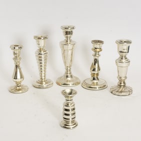 Group of Six Assorted Mercury Glass Candlesticks