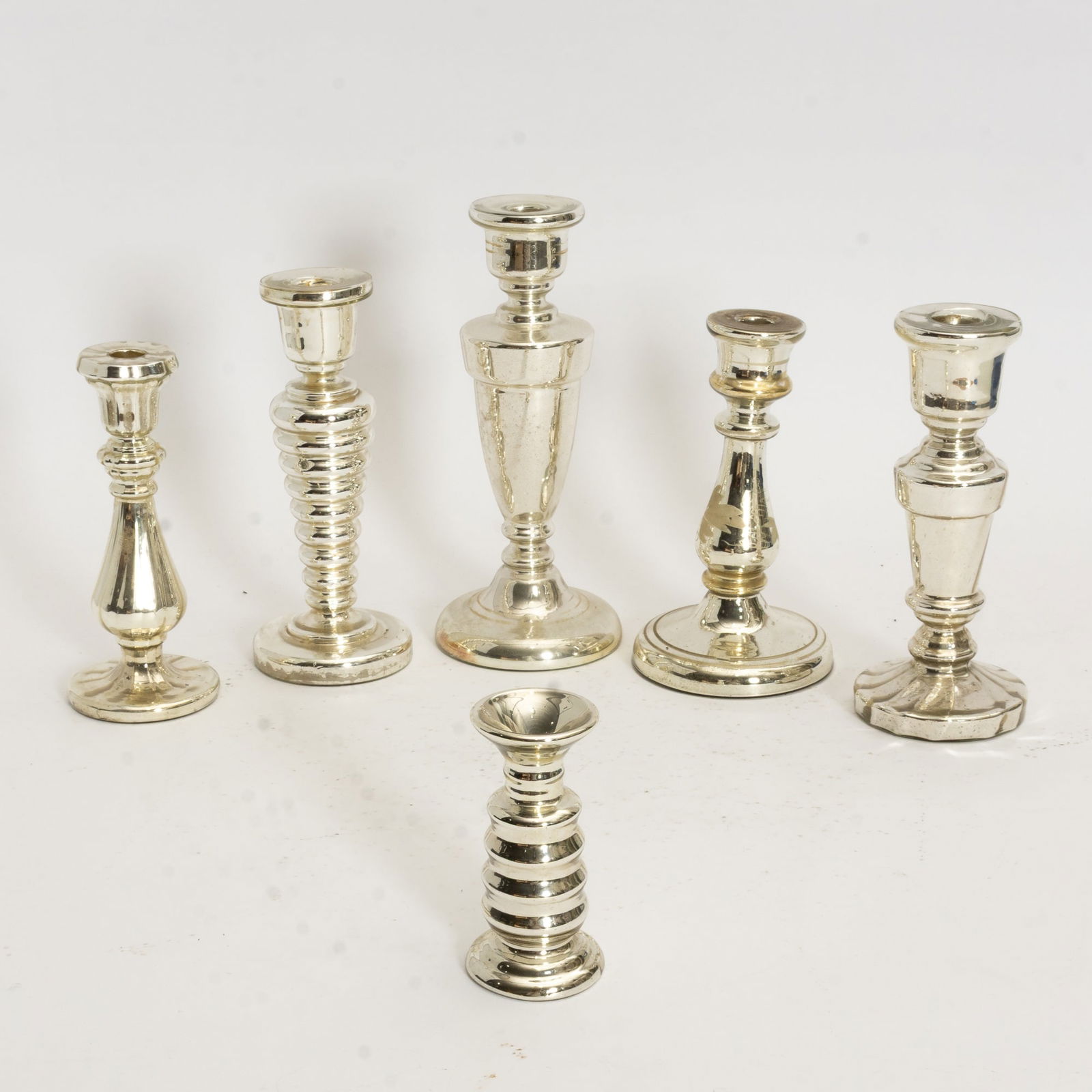 Group of Six Assorted Mercury Glass Candlesticks (1 of 5)