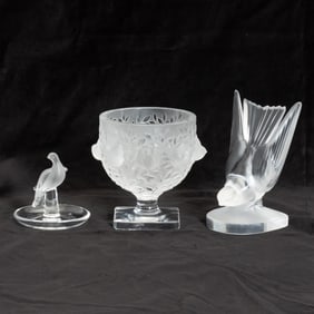 Group of Three Lalique Frosted Glass Table Articles