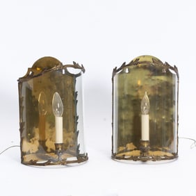 Pair of Gilt Metal and Glass Wall Sconces