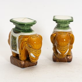 Pair of Glazed Ceramic Elephants
