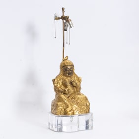 Asian Brass and Lucite Table Lamp