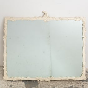 White Painted Carved Wood Hollywood Regency Mirror