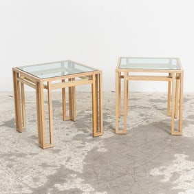 Pair of Pine Side Tables with Glass Tops