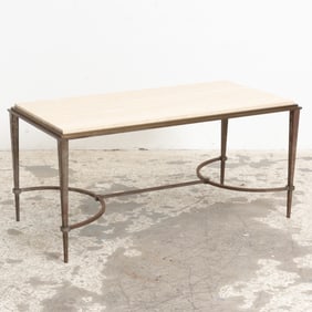 French Metal Base Low Table with Marble Top