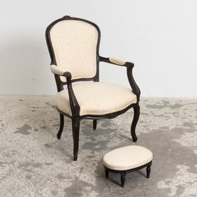 Painted Wood Upholstered Fauteuil