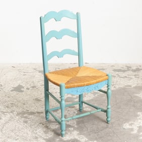 Blue Painted Slat-Back Side Chair