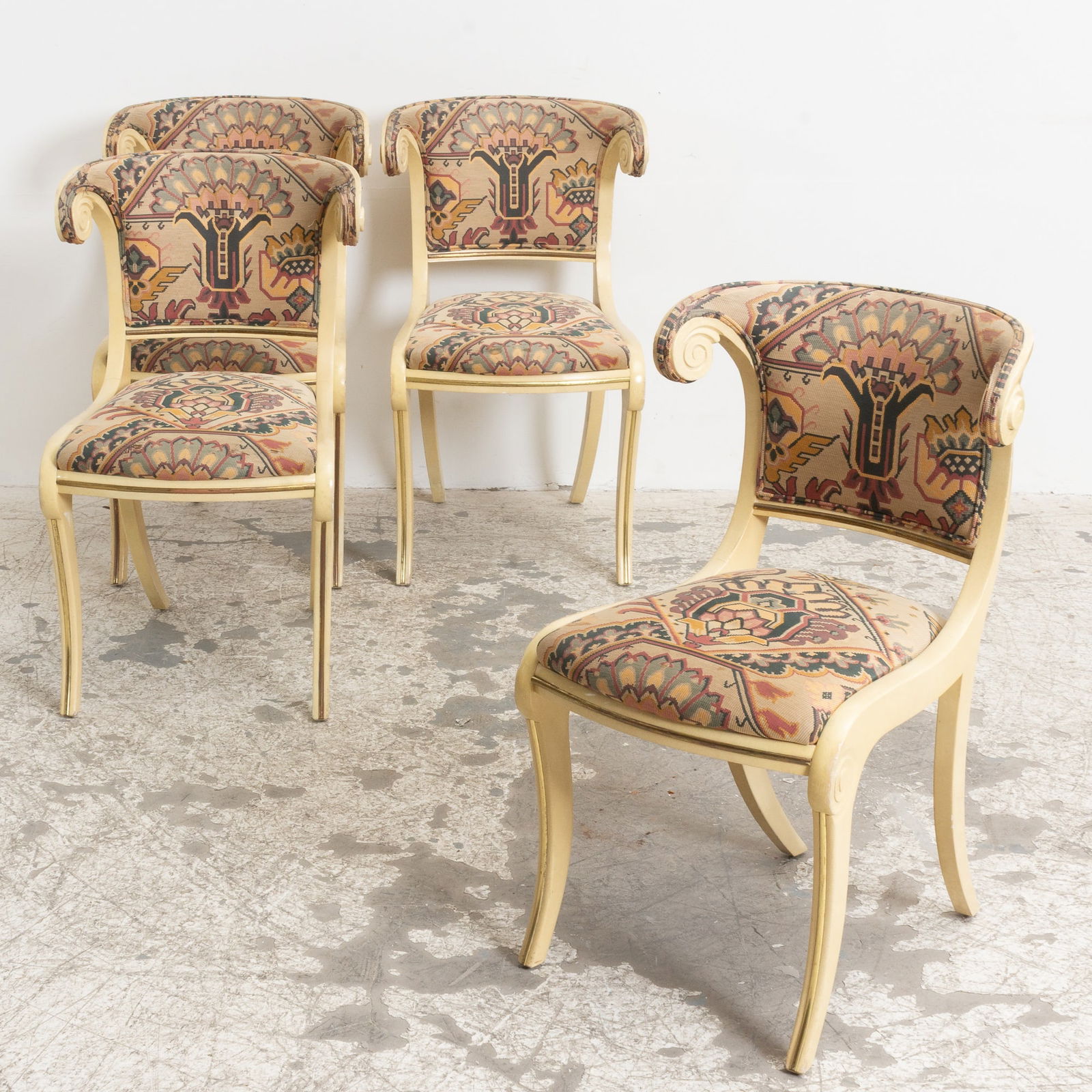 Set of Four Regency Style Cream Painted Upholstered Side Chairs (1 of 6)