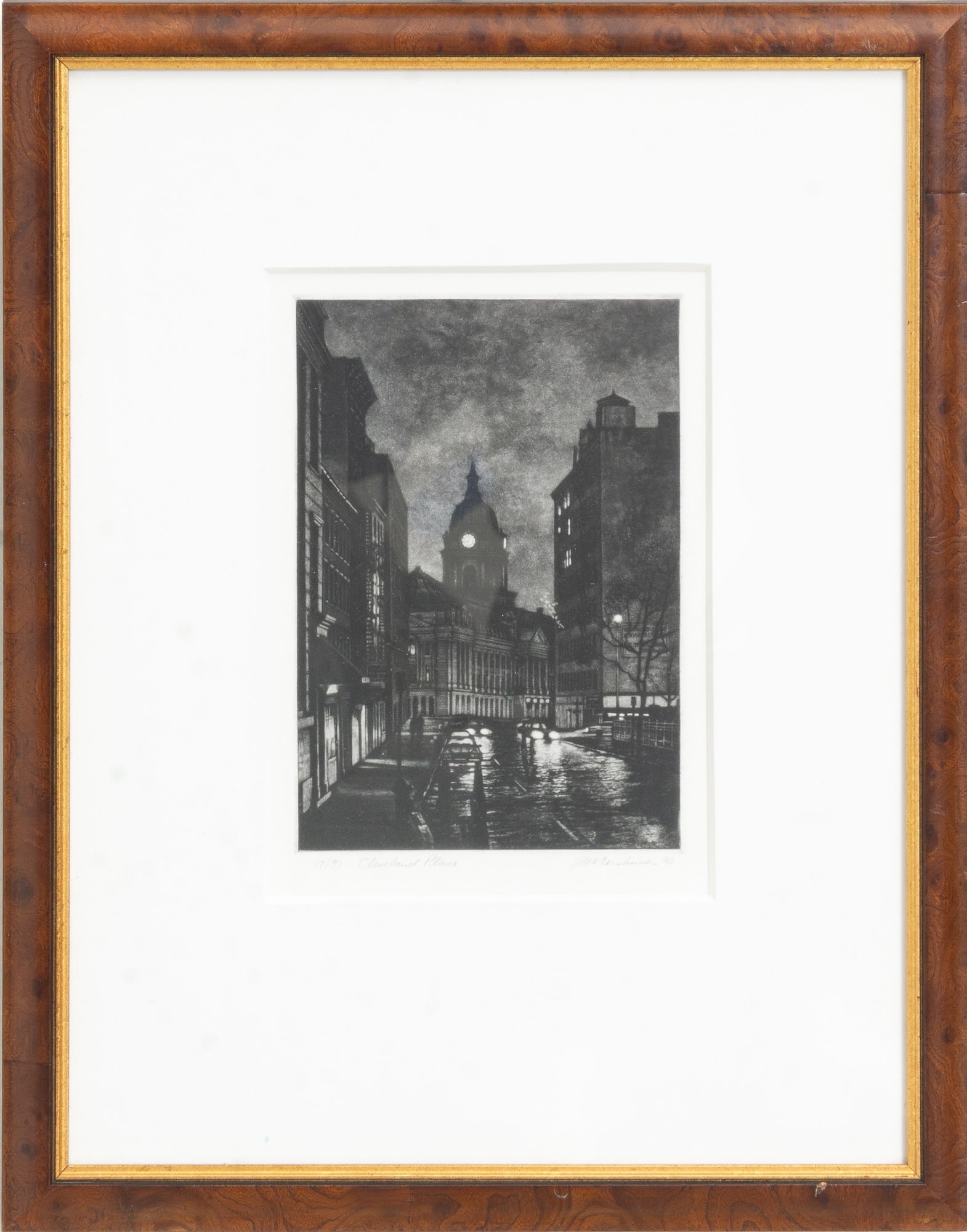 Frederick Mershimer: Cleveland Place Mezzotint Signed, titled, and dated in pencil Numbered 17/90 (Sight 9 3/4" h x 6 3/4" w Overall 19 3/8" x 15 3/8") Good
