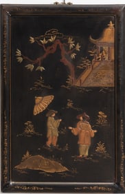 Black Lacquer Chinoiserie Wall Panel