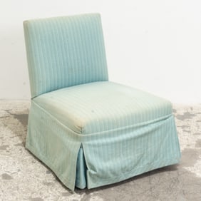 Blue Striped Upholstered Slipper Chair
