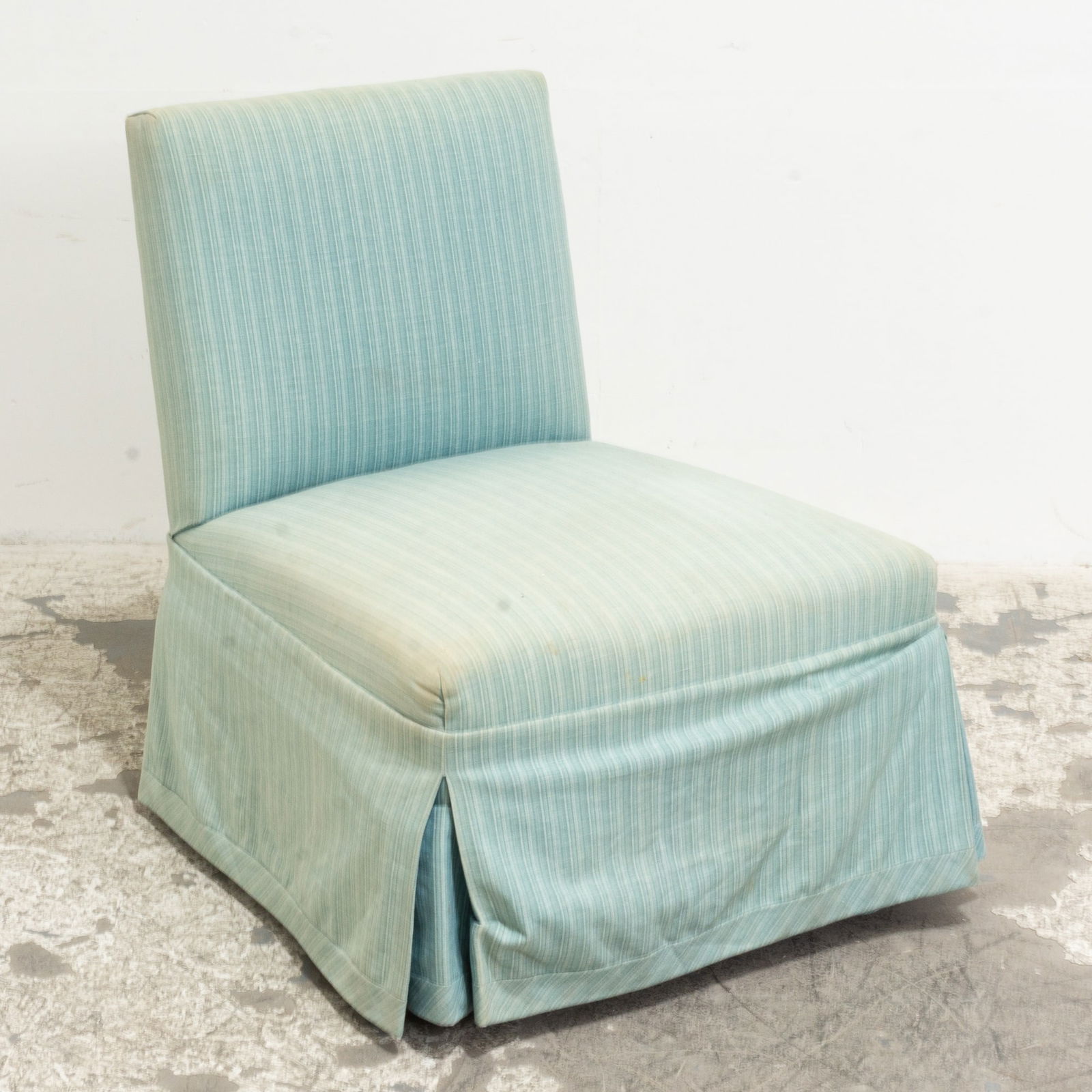 Blue Striped Upholstered Slipper Chair: 29 1/2" h x 23" w x 24" d