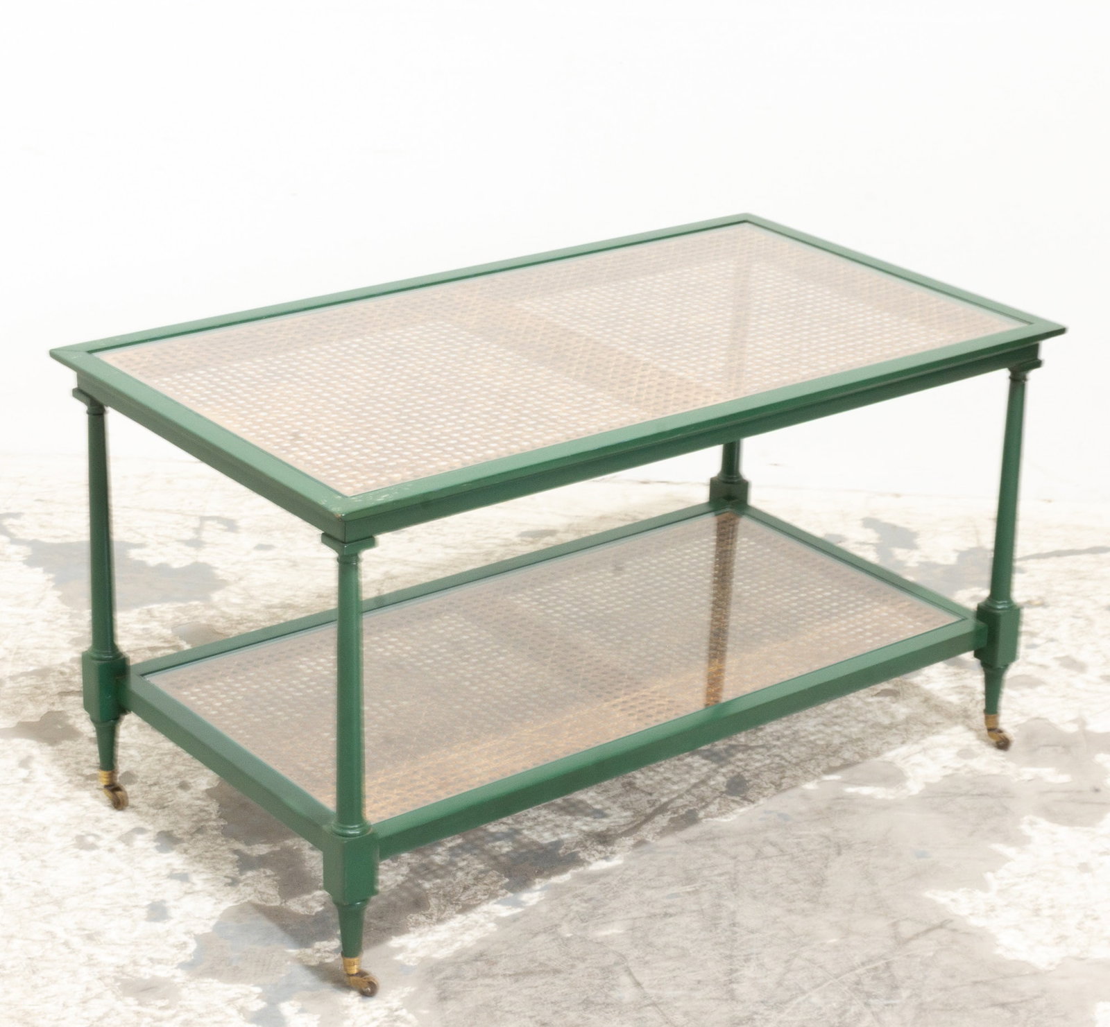 Green Painted Cane and Glass Top Coffee Table (1 of 6)