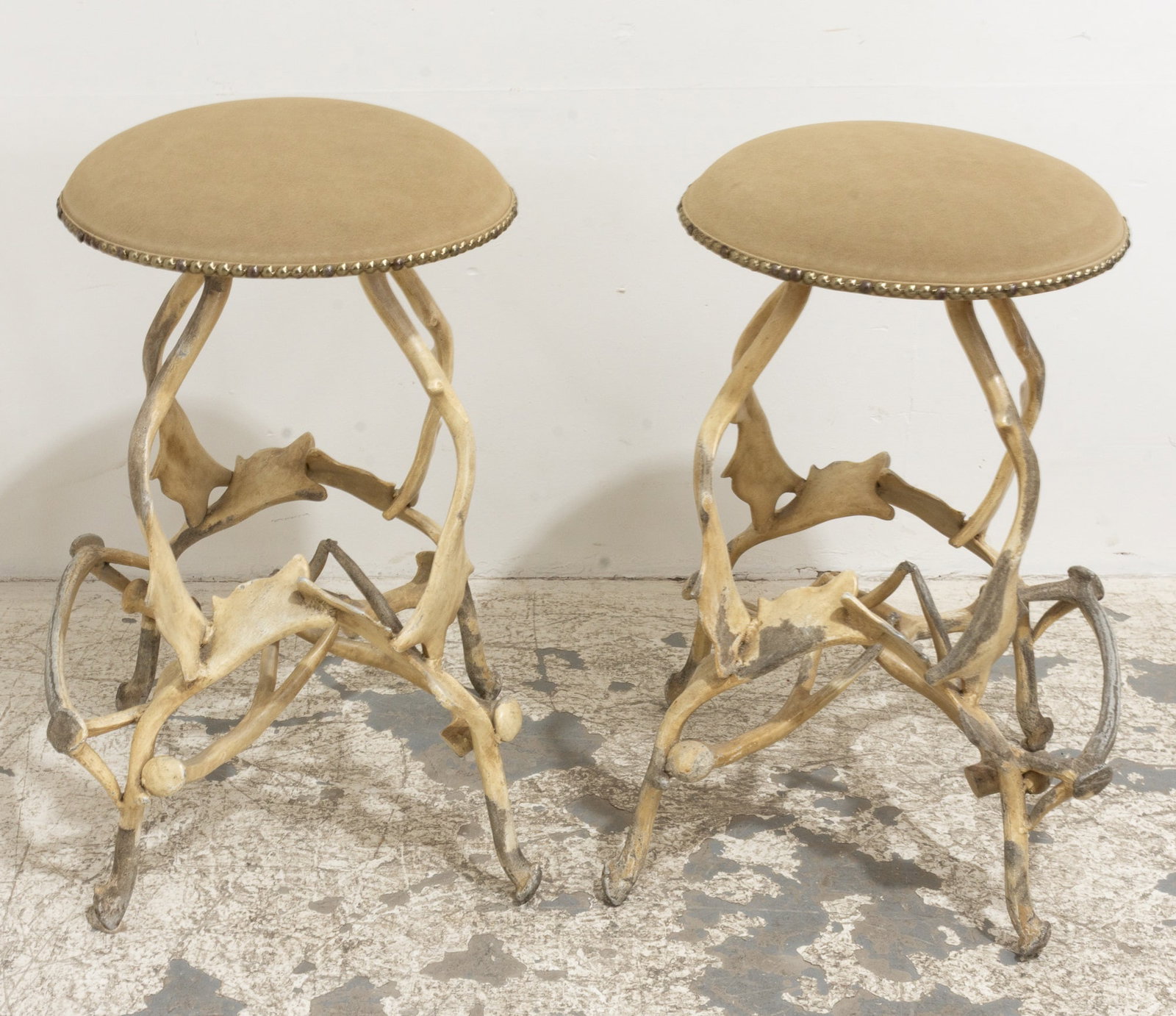 Pair of Faux Antler Stools: 27" h x 17" dia