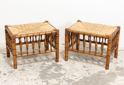 Pair of Faux Bamboo Rush Top Low Tables