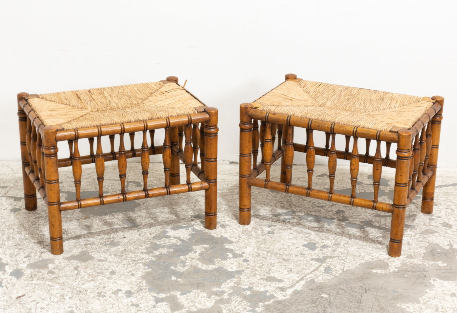 Pair of Faux Bamboo Rush Top Low Tables (1 of 7)