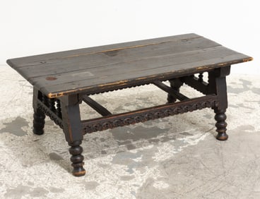 Stained Carved Wood Bench