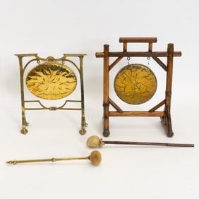 Two Table-Top Gongs With Mallets